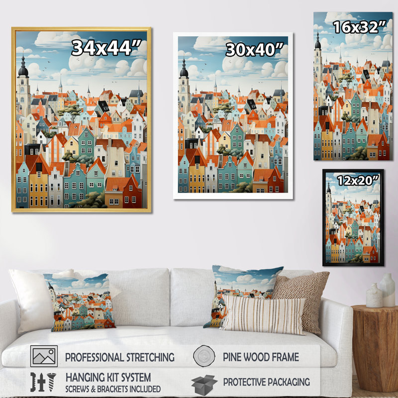 Collage de toits écarlates Elyx Danemark IV, H 40 po x l 30 po x P 1,5 po, Cadre photo noir