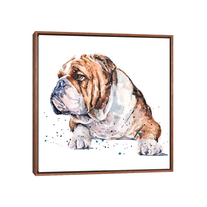 "English Bull Dog I" par Edwatercolours-impression, Pas de tapis, Toile avec cadre en bois brun classique
