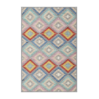 Tapis de zone rouge/jaune/rose contemporaine