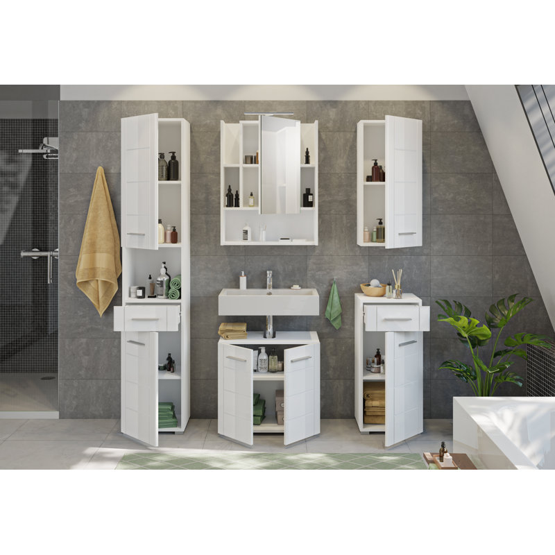 Walbourne 60cm Bathroom Vanity Base Only in White High Gloss