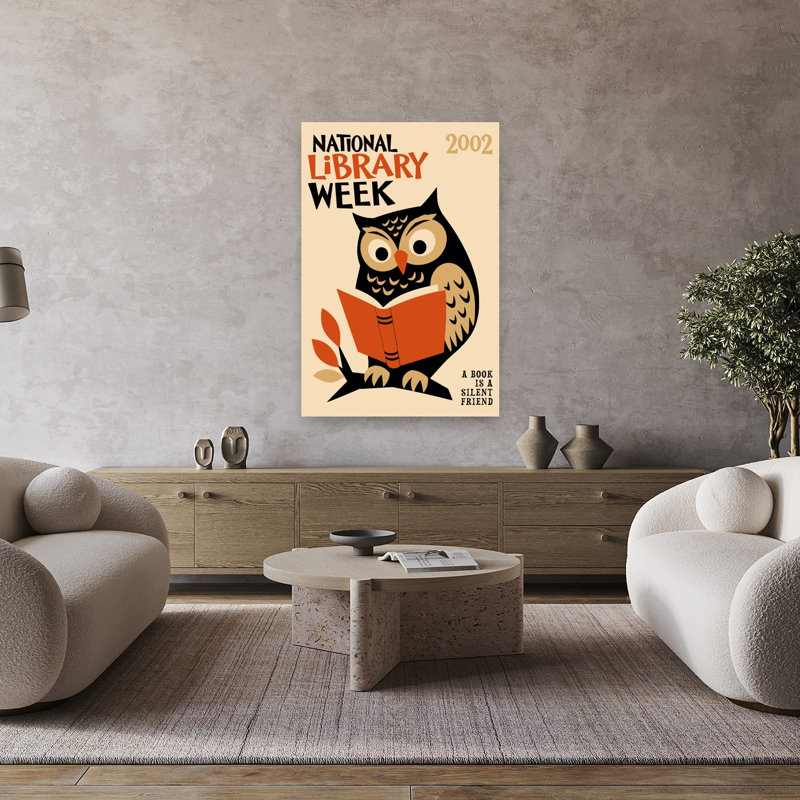 Affiche murale rétro hibou lisant, oiseau rétro rétro hibou, nature automnale, H 48 po x l 32 po