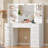 Camyla Makeup Vanity Table with LED Lighted Mirror, Power Outlet, Drawers,Shelves,5 Jewelry Hooks-306265237-276616923