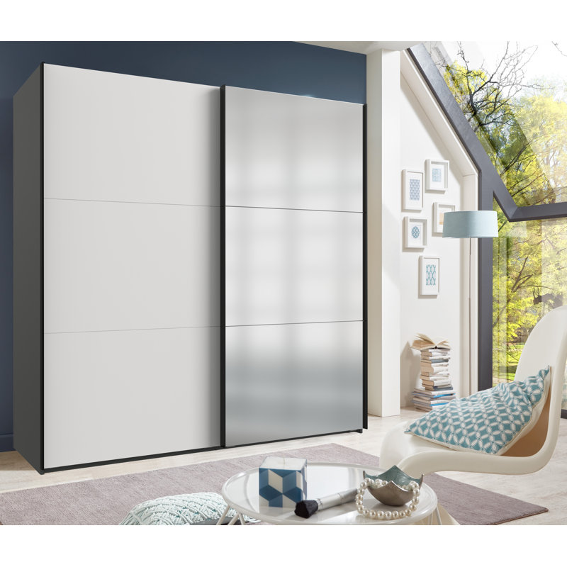 Guardino 2 Door Wardrobe, 236cm H x 200cm W x 65cm D, White/Graphite