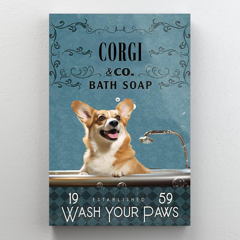 «Izaic Corgi Bath Soap On Canvas», impression, H 20 po x l 16 po x P 1,25 po