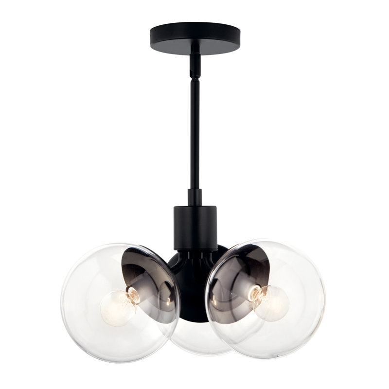 Steel Dimmable Globe Chandelier, Satin Black, 9.5" H x 16.5" W x 16.5" D, 3