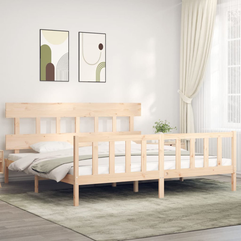 Bed Frame with Headboard, Brown, European Double (140 x 200cm)
