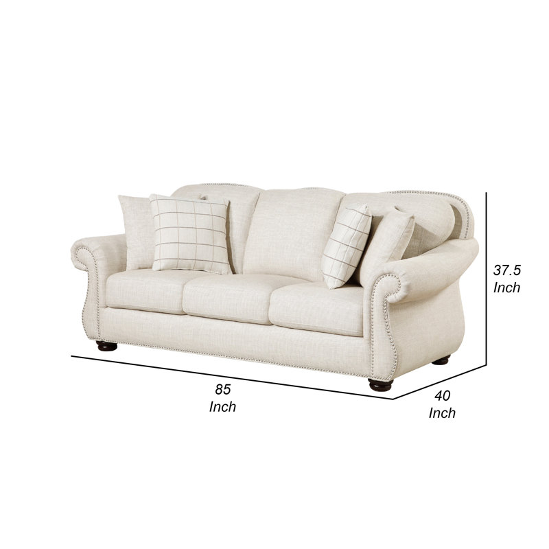 Canapé Boro avec 4 coussins décoratifs, tissu beige moelleux de 85 pouces