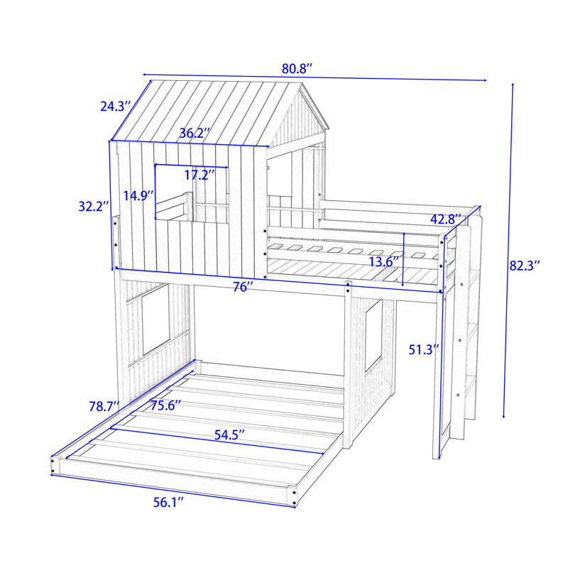 Gallia Kids Twin Over Full Bunk Bed, White