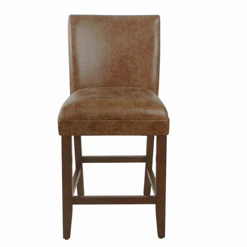 Tabouret d'appoint - Chaise de comptoir de 24 pouces, structure en bois brun, siège rembourré en similicuir
