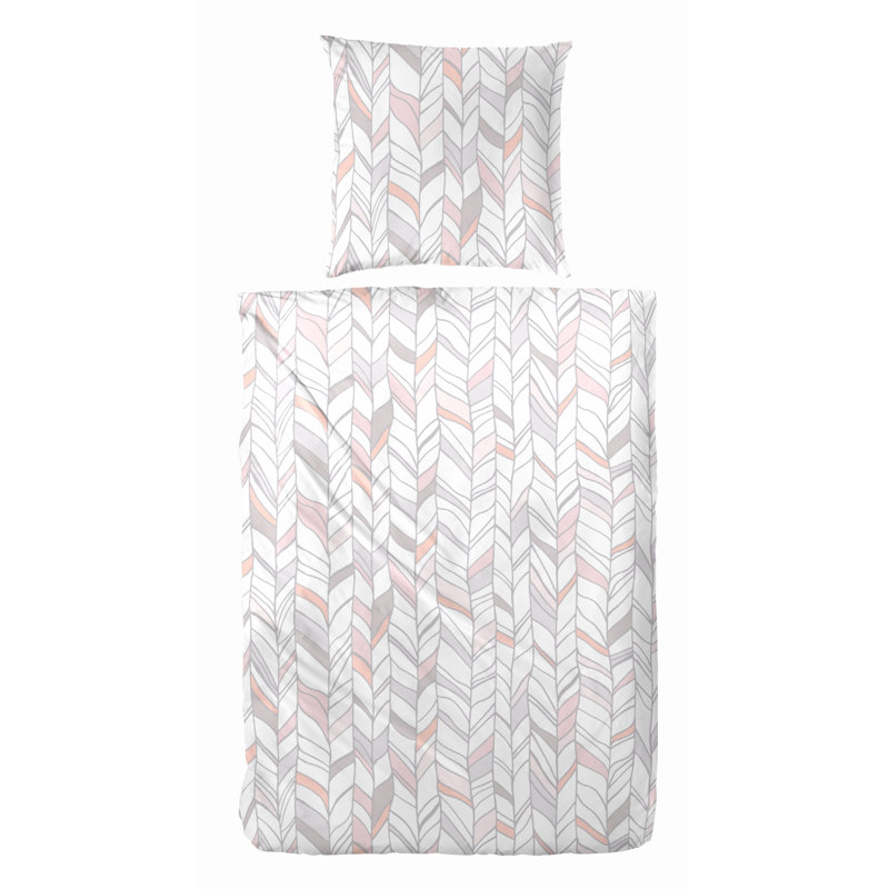 Katherine Organic Jersey Reversible Duvet Cover Set, Cream/Pink, 155 x 220cm - x1 80 x 80cm pillow cover