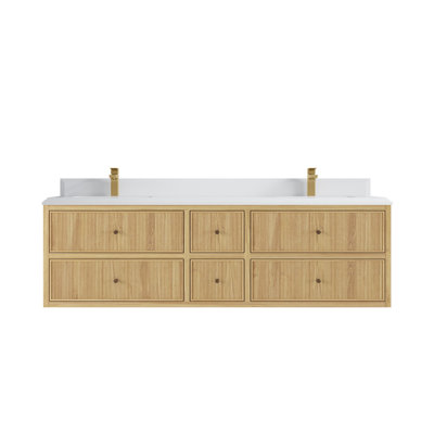 Sonoma Floating Teak 72'' Double Bathroom Vanity with Quartz Top