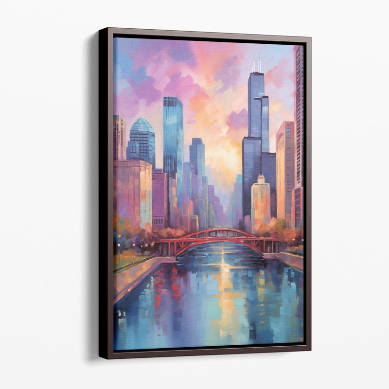 Impression de Chicago Skyline Impressions, H 24 po x l 16 po x P 1,25 po, Toile avec cadre flottant noir