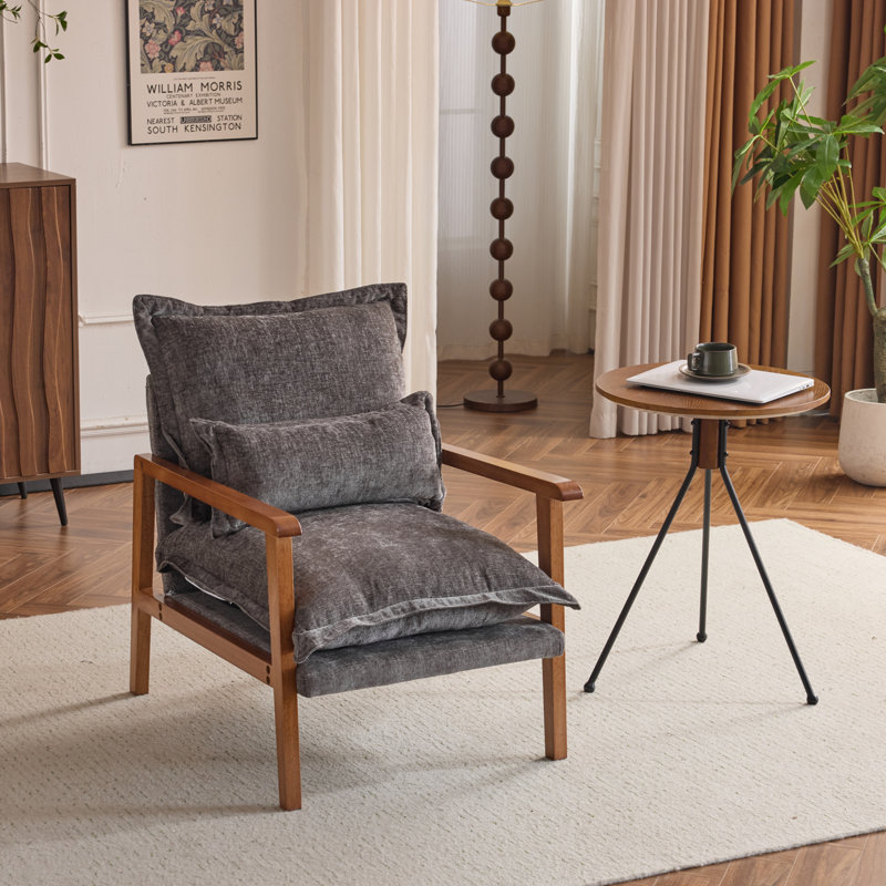 Masson Chenille Accent Chair Armchair With Pillow, Gray Chenille