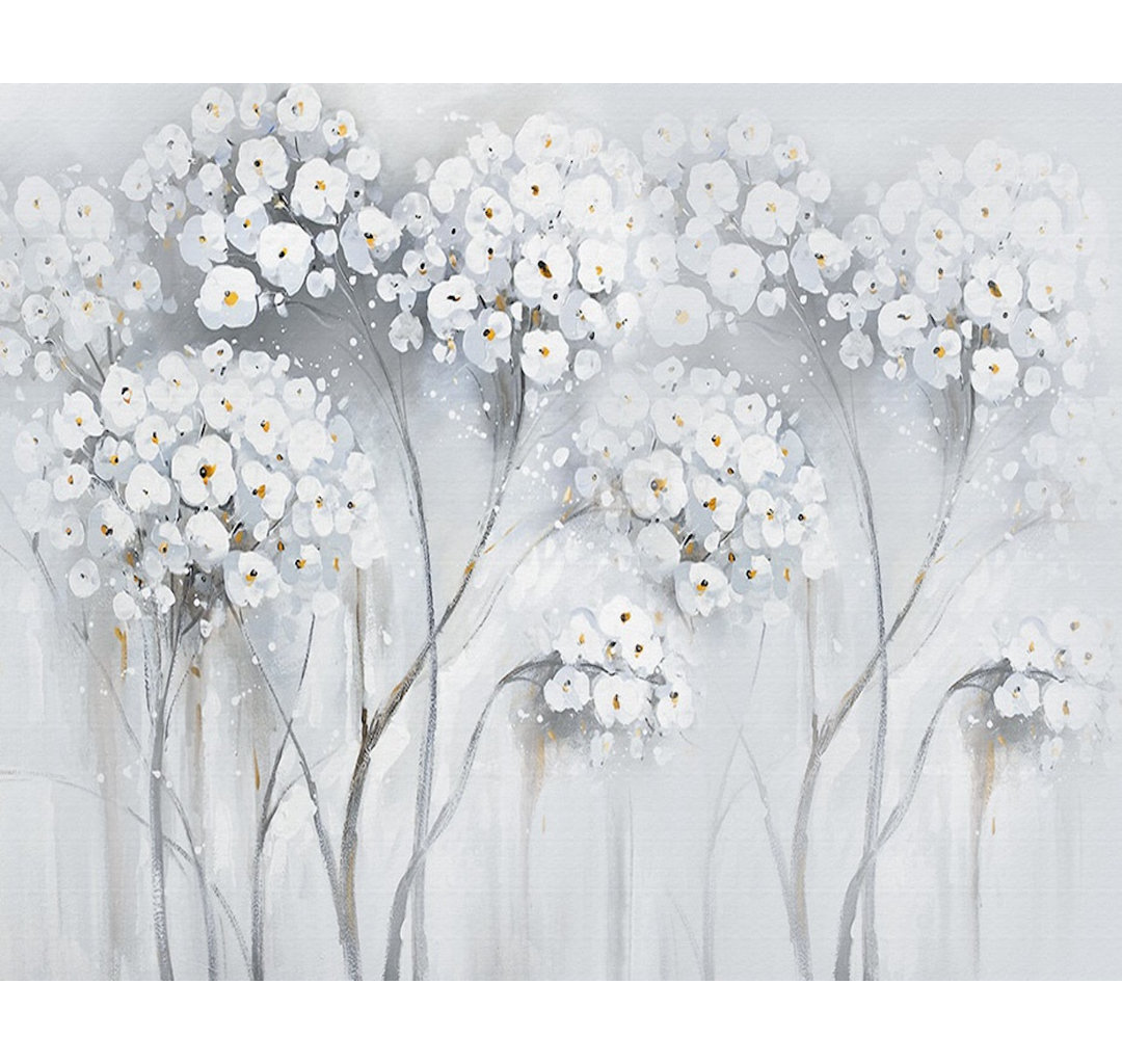 Wynnston White Flower Watercolor Paint Textile Wallpaper Red Barrel Studio® 