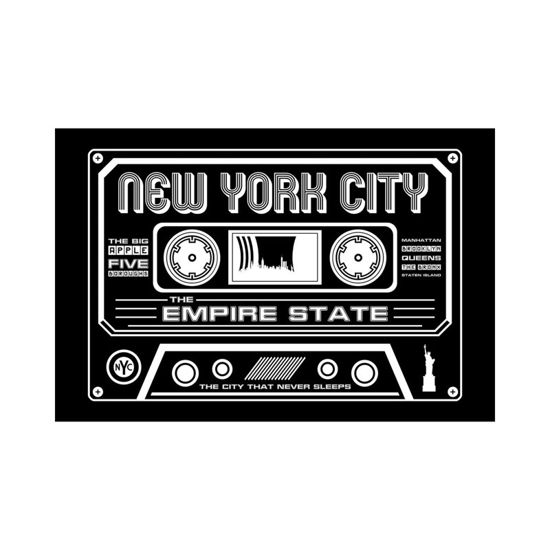 New York City Cassette - Dark Background - Print on Canvas, 101.6cm H x 152.4cm W x 3.81cm D, Wrapped Canvas