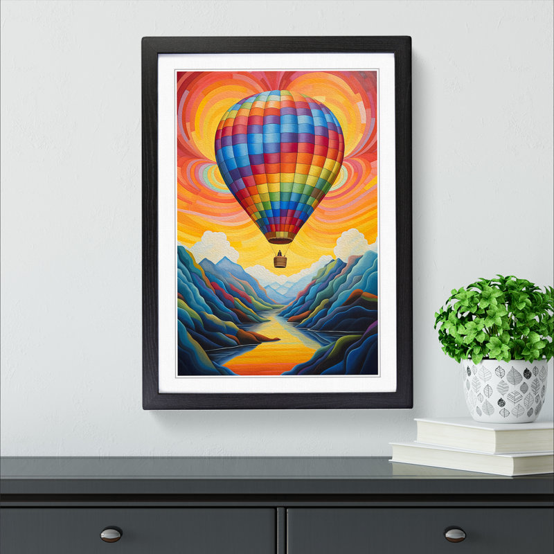 Hot Air Balloon Abstract Art - Framed Print, Black Framed, 46cm H x 34cm W x 2cm D