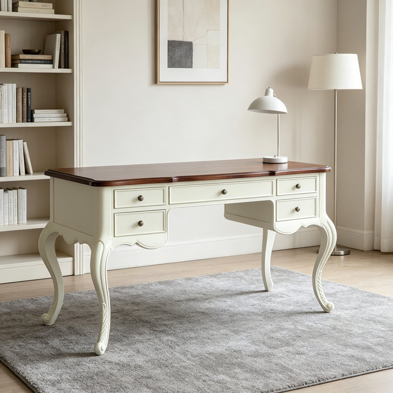 Bureau d'écriture en bois massif blanc classique classique