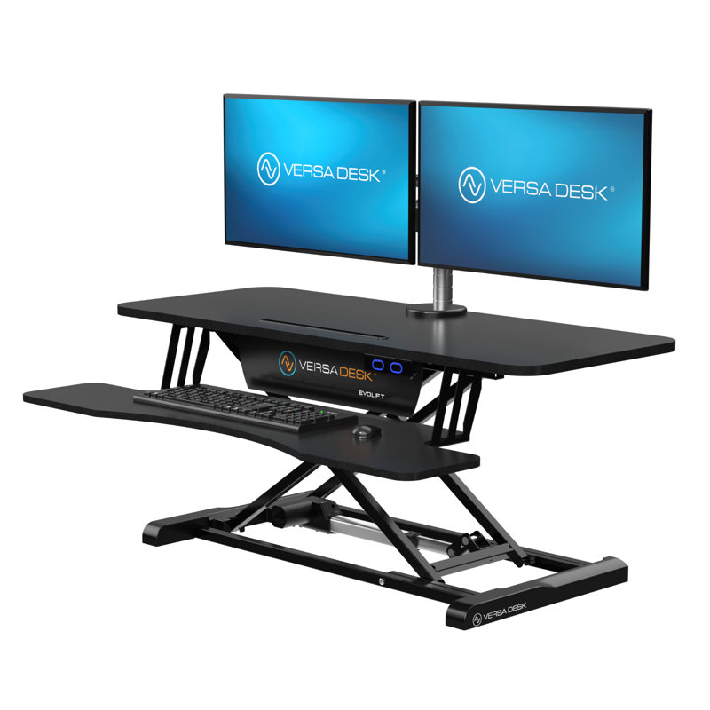  VersaDesk Evolift 32" Electric Standing Desk Converter, Height Adjustable Desk Riser With Wide Keyboard Tray