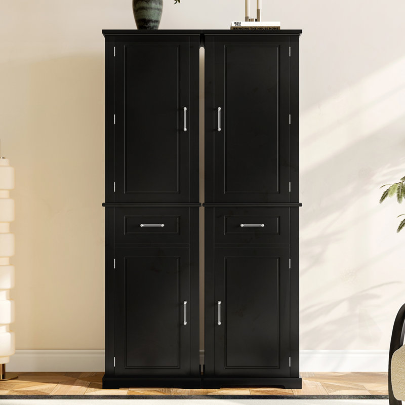 Armoire de rangement haute avec 4 portes, Noir