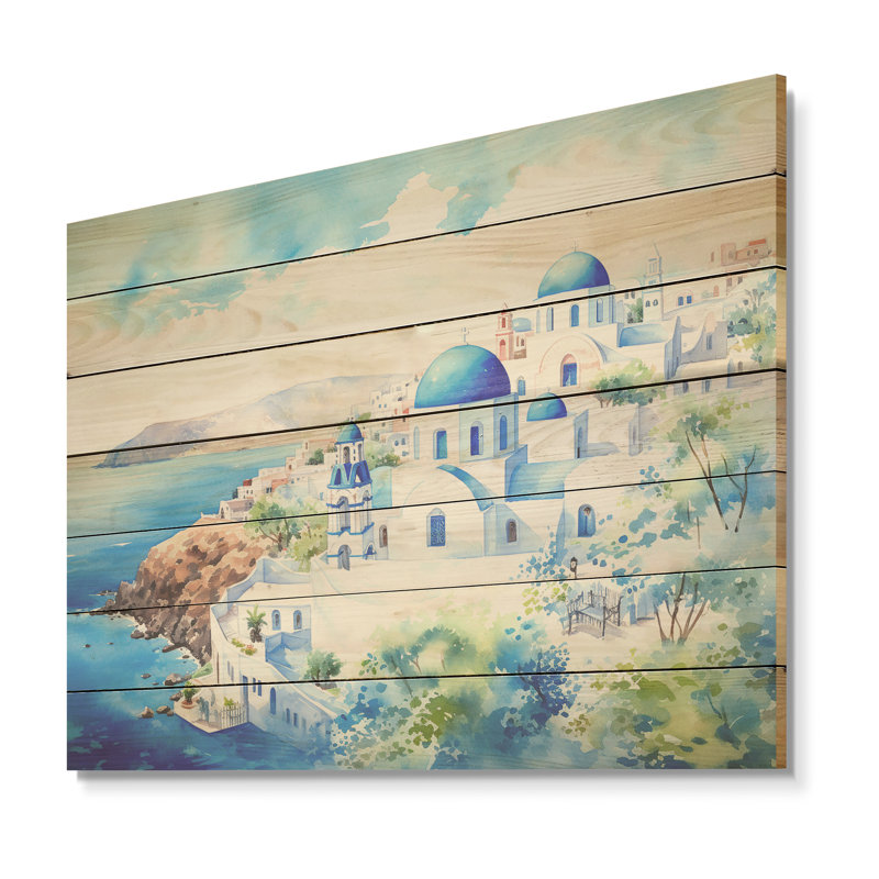 Grèce Grèce, paysage de Santorin II - Grèce sur bois, H 34 po x l 44 po x P 0,78 po