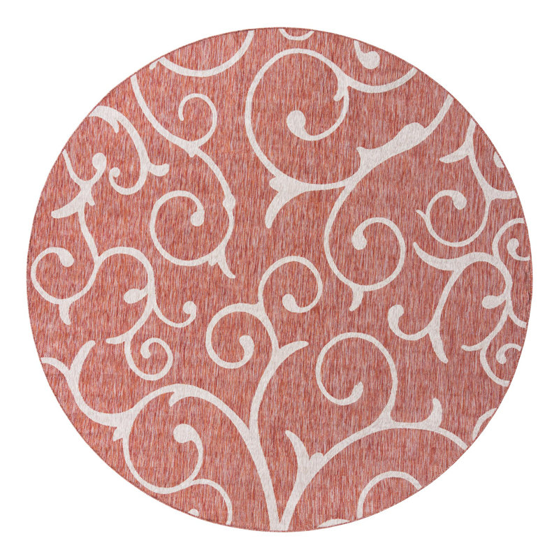 Coutu Indoor/Outdoor Rust Red Area Rug, Round 10'8"