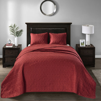Couvre-lit rouge réversible - Rembourrage matelassé en coton prélavé Fascination surdimensionné pour un ajustement parfait 2 taies décoratives incluses Facile à nettoyer Soulagement de la grâce Parfait lavable à la machine