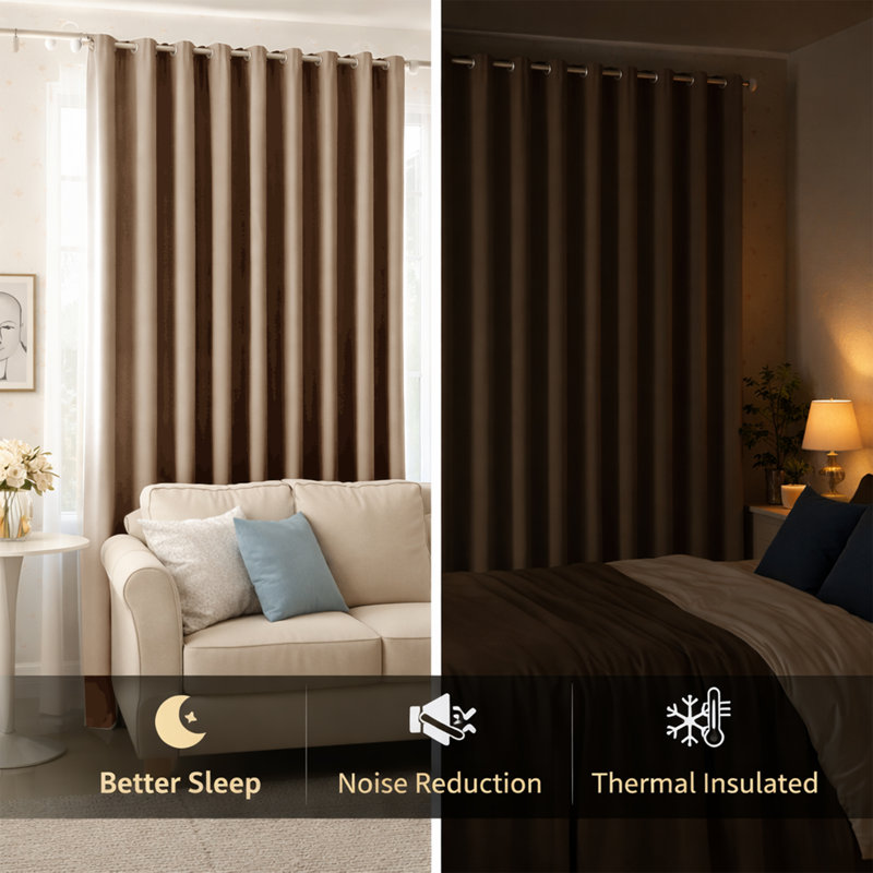 100% Room Darkening Blackout Drapes for Bedroom & Living Room, Beige, 228cm Width x 228cm Drop