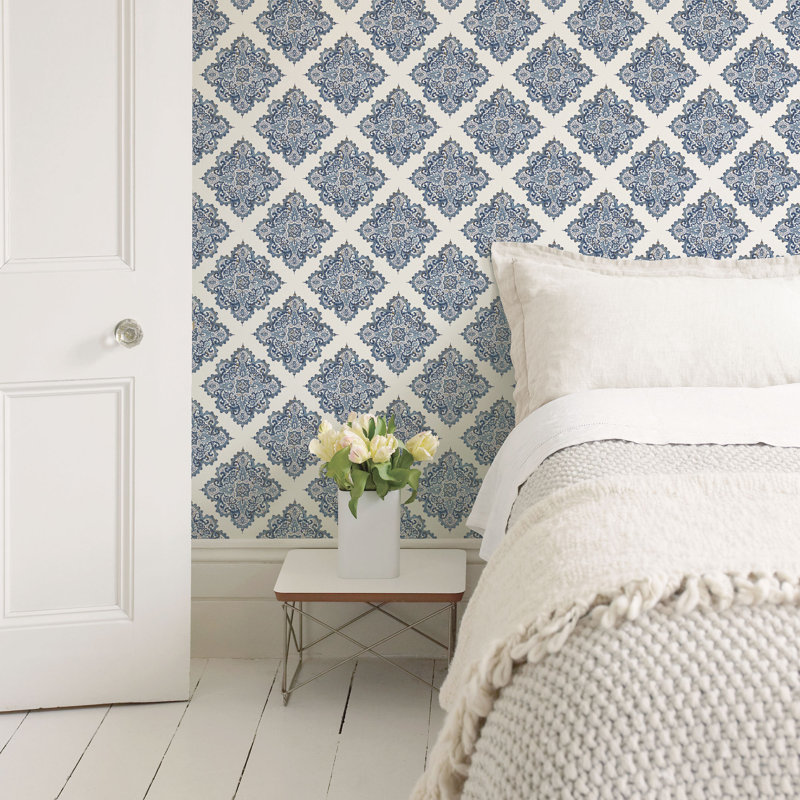 Indo Chic Motif 32.8' L x 21" W Wallpaper Roll, Blue