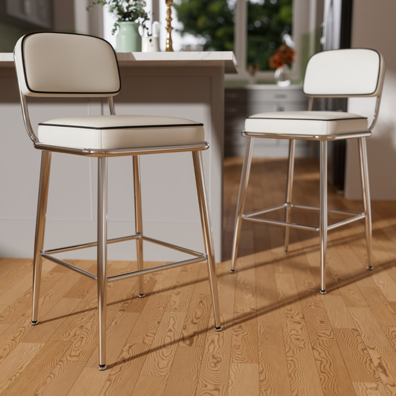 26 inch Counter Height Bar Stools,Leather Bar Stools with Back, 2, White