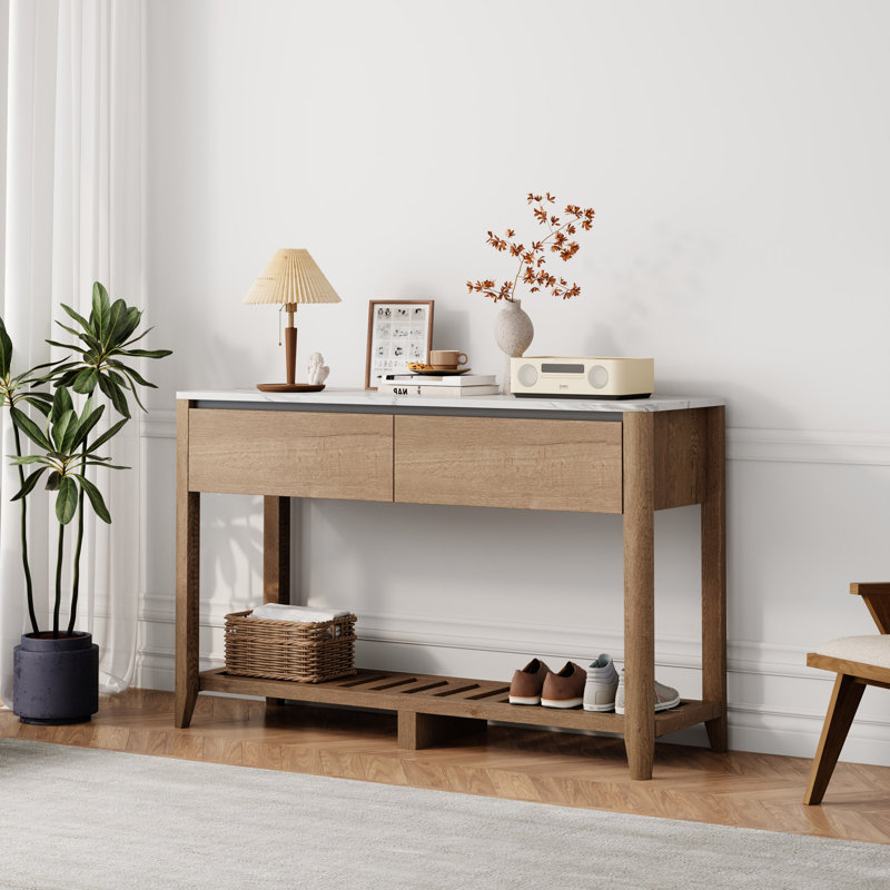 Console, table de couloir, table de vestibule avec tiroirs doubles , Marbre blanc