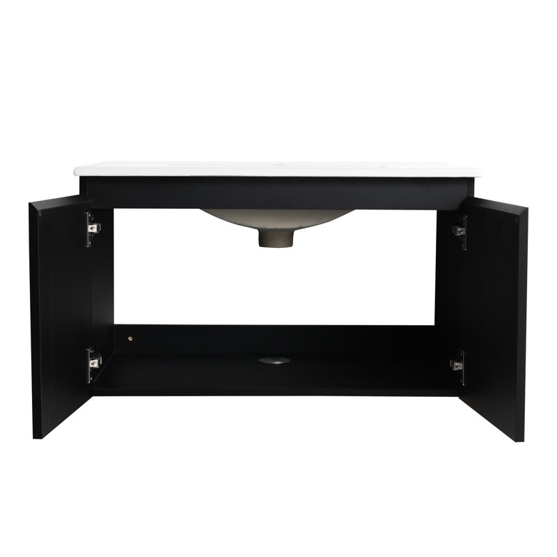 Meuble-lavabo moderne de 30 po avec lavabo en céramique. . Porte à fermeture en douceur. Noir Structure en contreplaqué pour meuble-lavabo élégant. Évier inclus. Moderne. Construction compacte