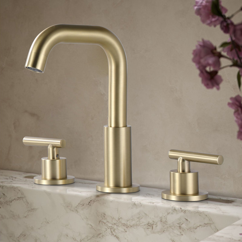 Solid Brass Double Handle Bathroom Sink Faucet, Without Drain, Brushed Gold