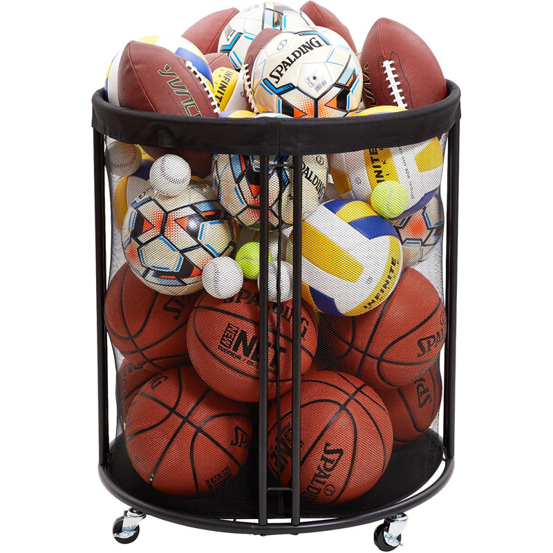 Panier à balles pour le garage, porte-balles pour soccer, basketball, chariot