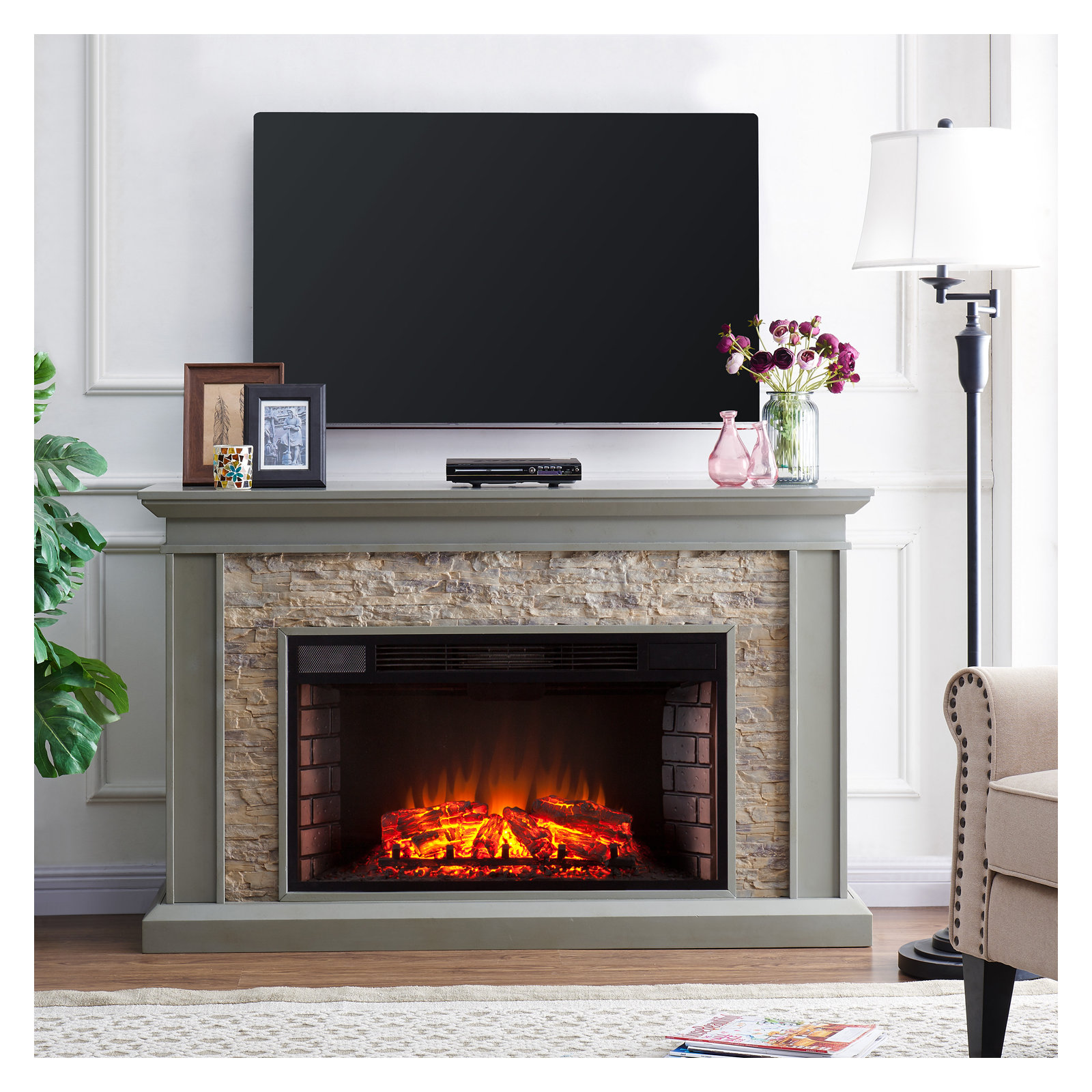 Burnell Electric Fireplace, Gray