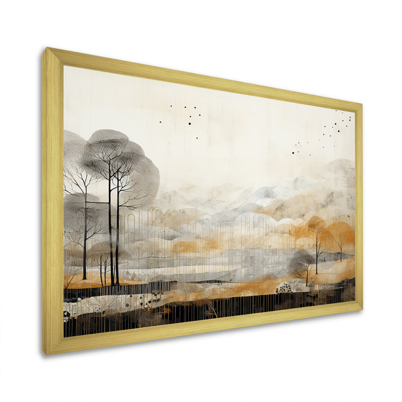 «Bold Mute Tone Countryside Landscape II», impressions sur toile campagne, Cadre doré simple, H 16 po x l 32 po x P 1 po