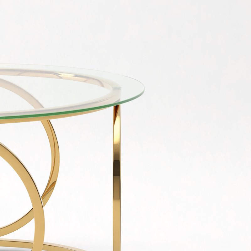 Table basse 31,5 "moderne avec plateau rond en verre avec cadre circulaire en métal, table d'appoint contemporaine pour le salon, le bureau et le salon (verre transparent + cadre)
