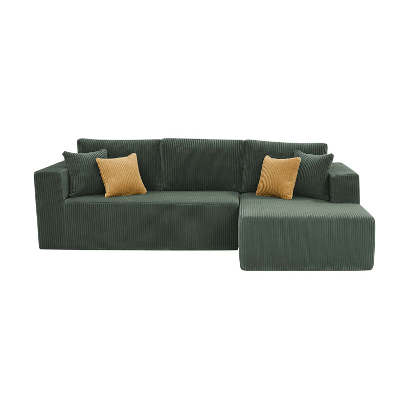 Canapé modulaire entièrement rembourré en velours côtelé - Aucun assemblage requis, Vert foncé