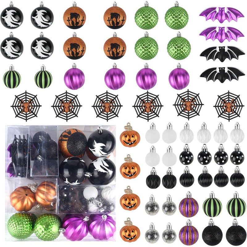 62 pièces d'Halloween boules suspendues ornements décorations d'arbre boules en plastique pour les fêtes de fin d'année décoration intérieure 62Pack