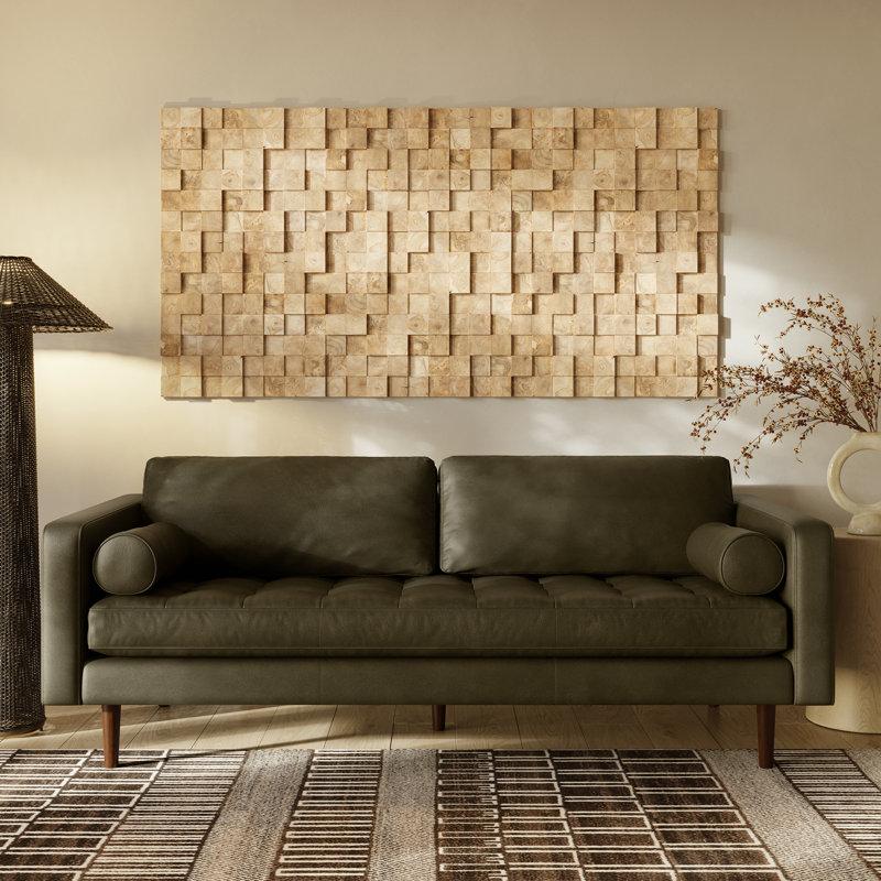 Napa 88.5'' Full-Grain Genuine Italian Leather Sofa, Olivine Green