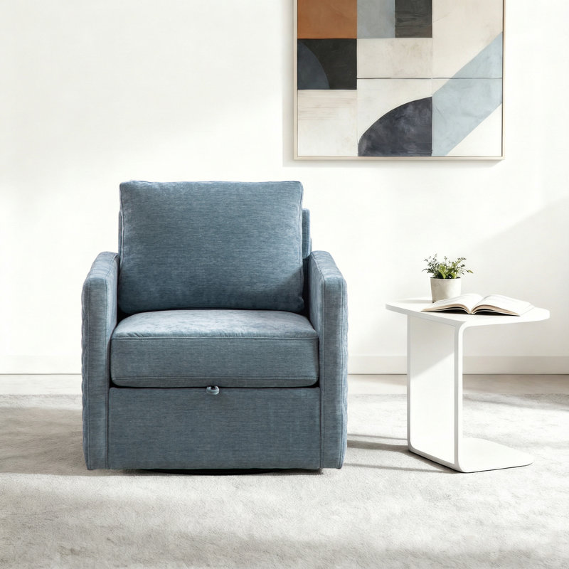 Fauteuil pivotant rembourré avec rangement 29,5 po, Bleu