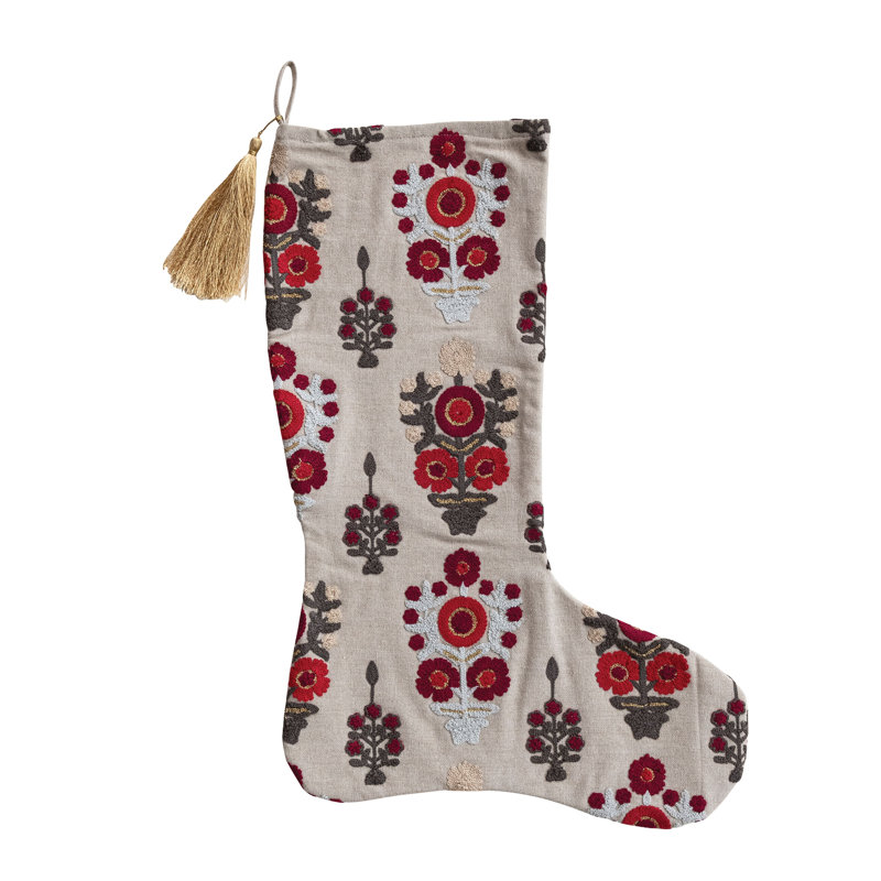 Bas Chambray en coton avec fleurs brodées et pampille