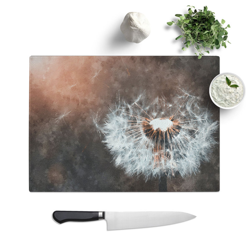 Tempered Glass Floating Dandelion Seeds Chopping Board, 20 cm x 28.5 cm