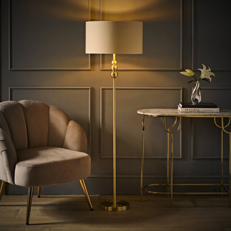Randalia 145cm Traditional Floor Lamp, Brushed Gold, Beige