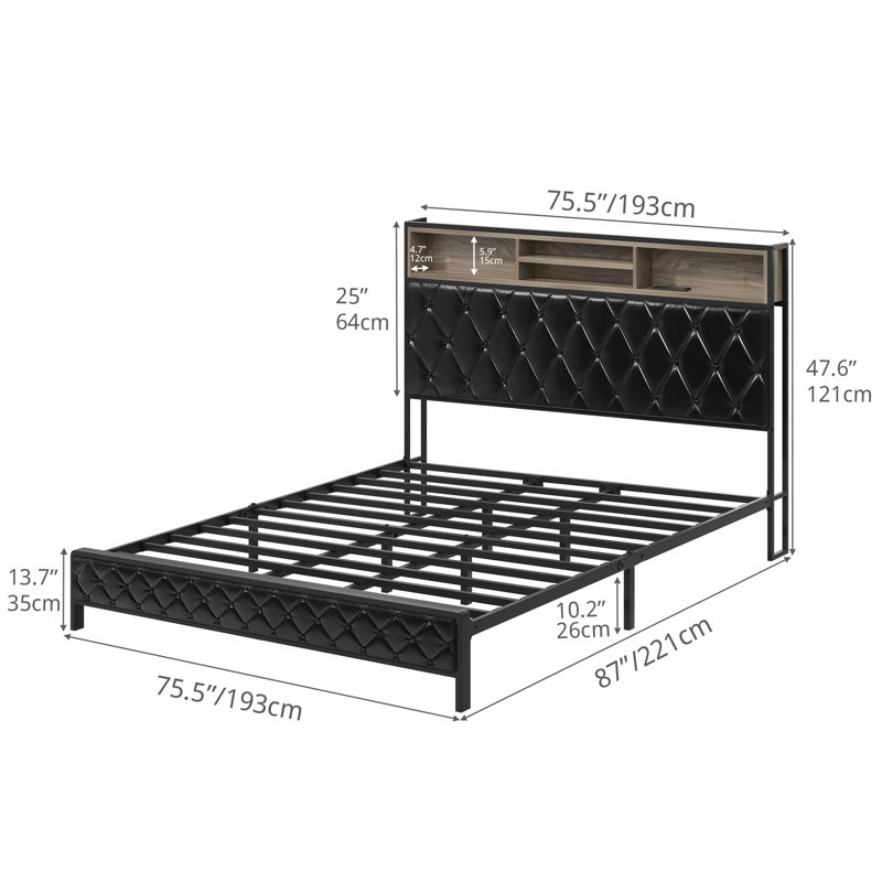 Naumann Upholstered Bookcase Storage Bed, King, Black