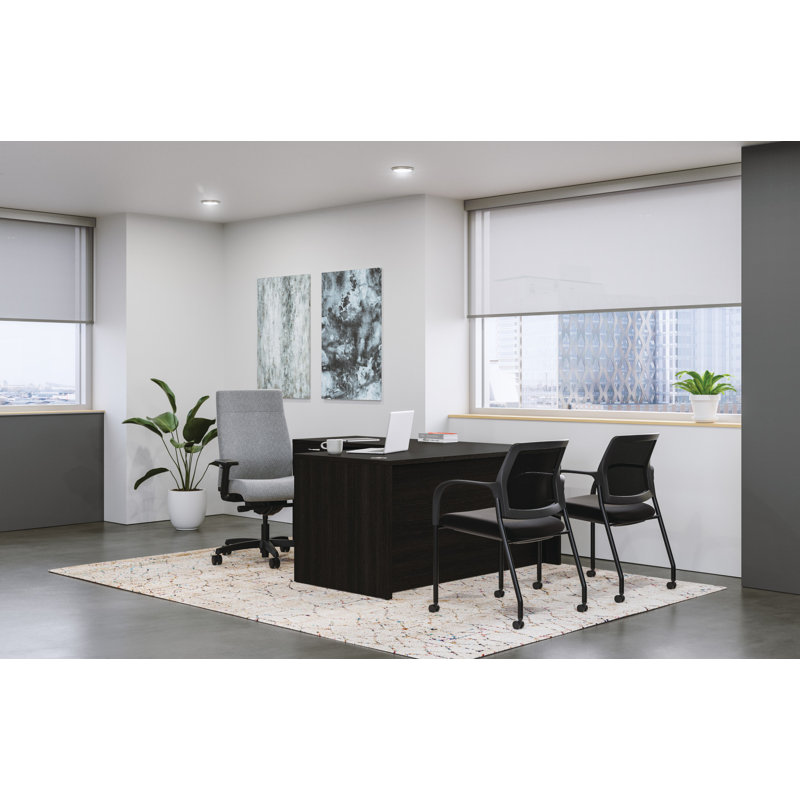 Bureau modulaire en L avec piédestal simple, Chêne de Java, H 29 po x l 60 po x P 66 po