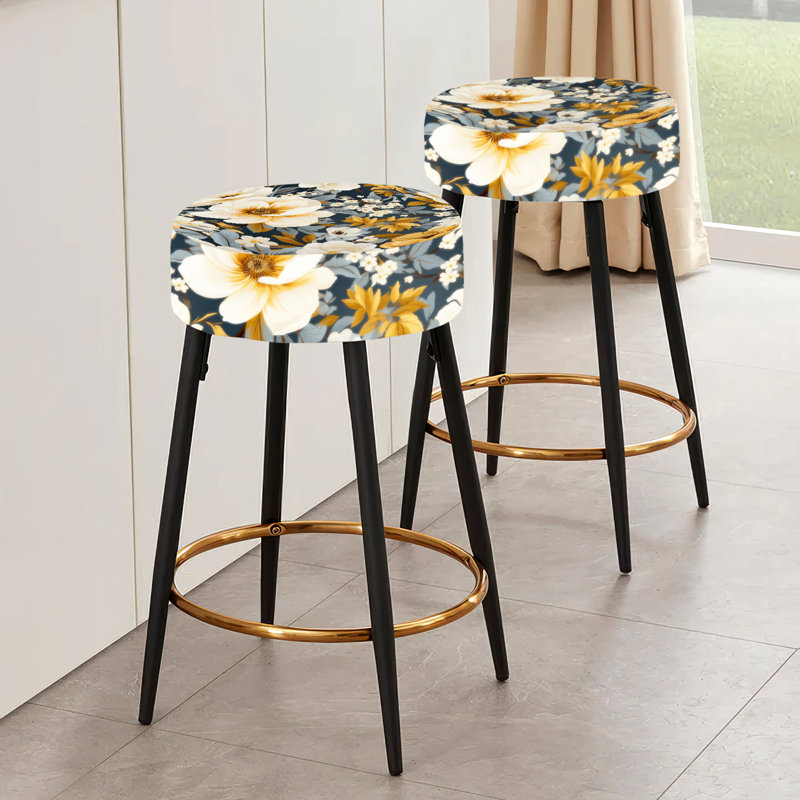 Ensemble de 2 tabourets de bar Vintage Ivory Flower Symphony