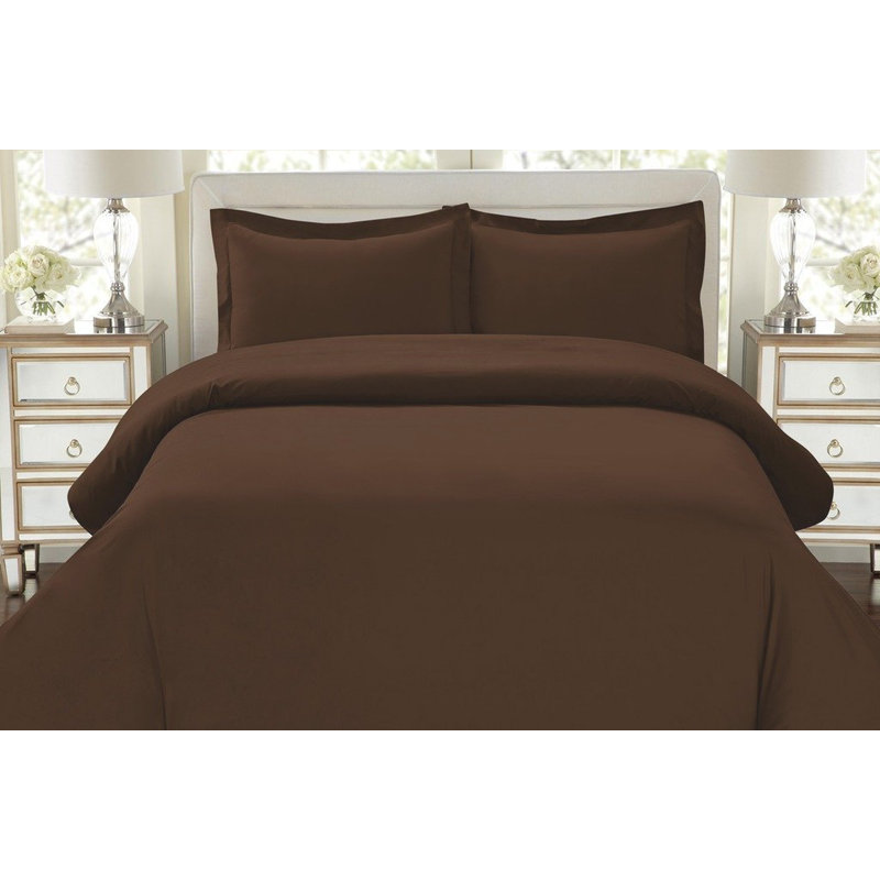 Ensemble de housse de couette réversible en microfibre à densité de tissage 1500 avec taies décoratives, Brun
