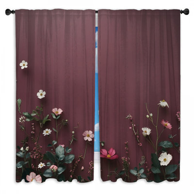 Rideaux obscurcissant à motif floral rose et blanc - 2 panneaux