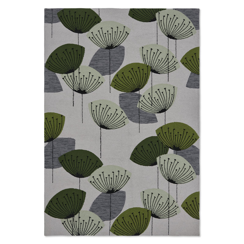 Floral Area Rug in Green/Gray/White, Rectangle 8'2" x 11'6"