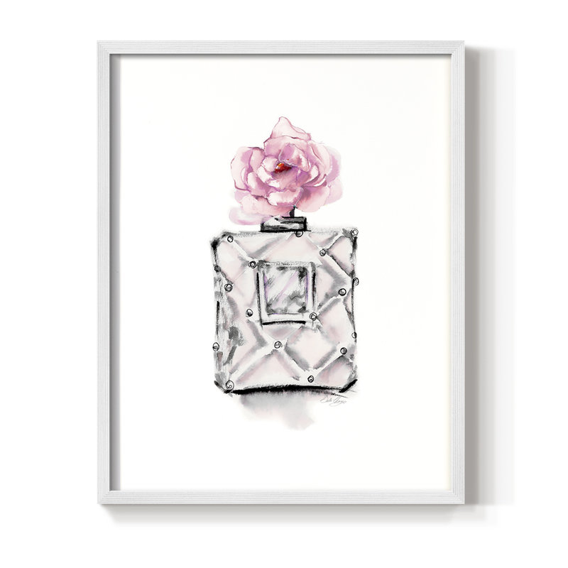 Reproduction encadrée de bouteille de parfum - bois massif, H 10 po x l 8 po, Blanc